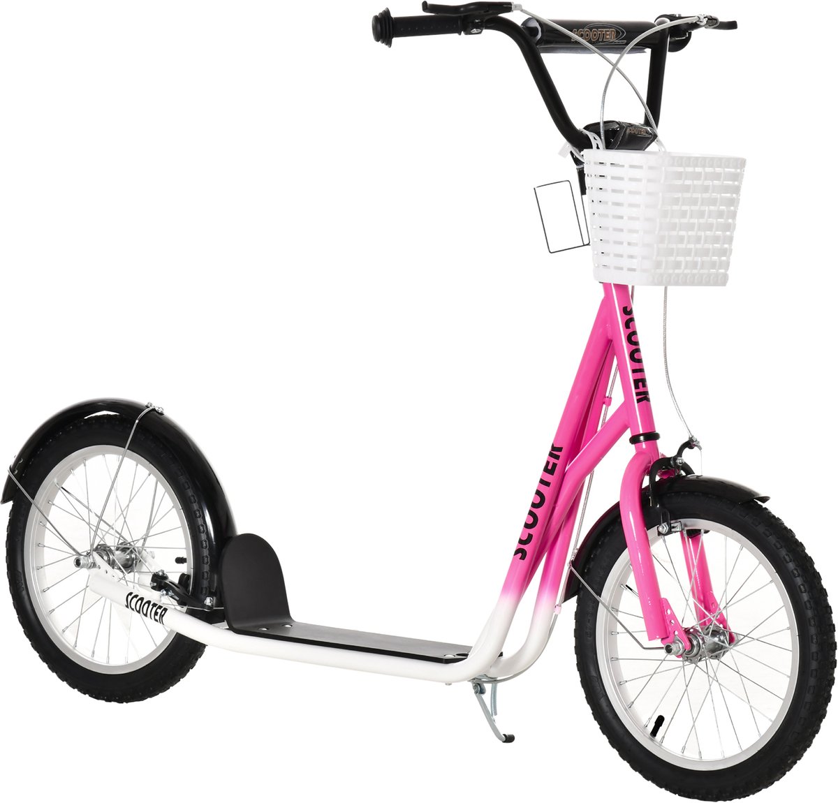 tekroa kinderstep met rem inclusief mandje in hoogte verstelbaa voor kinderen van 5 tot 12 jaar 139l x 58b x 90 96h cm wit roze
