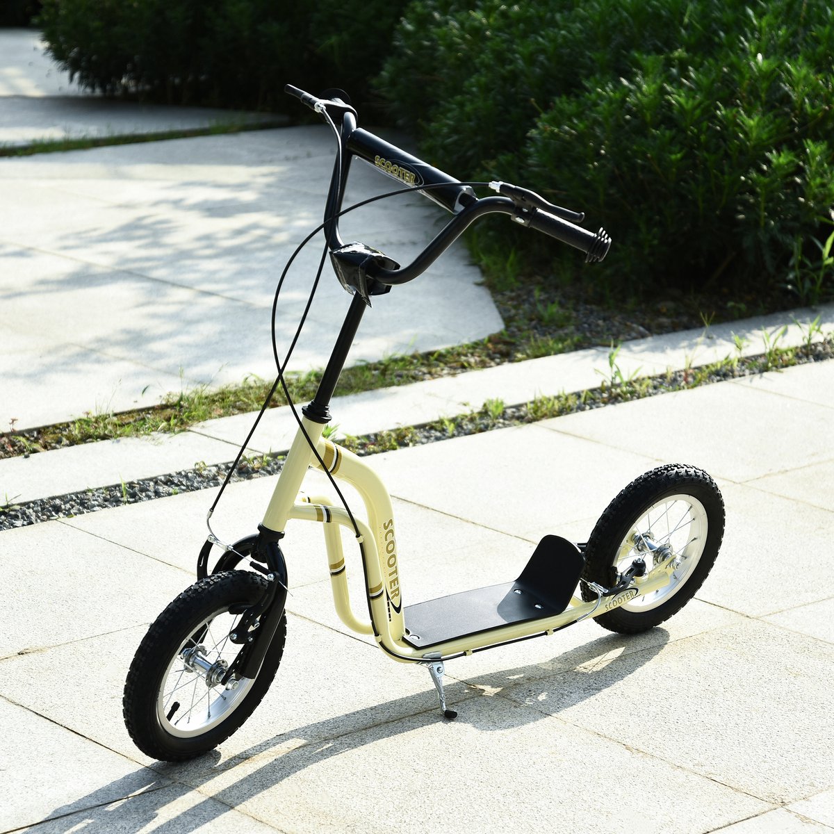 TEKROA® Kinderstep - step met verstelbaar stuur - grote wielen en handrem - voor jongens en meisjes vanaf 5 jaar - tot 100 kg - metaal - 120L x 58B x 85-95H cm - beige Step kopen online