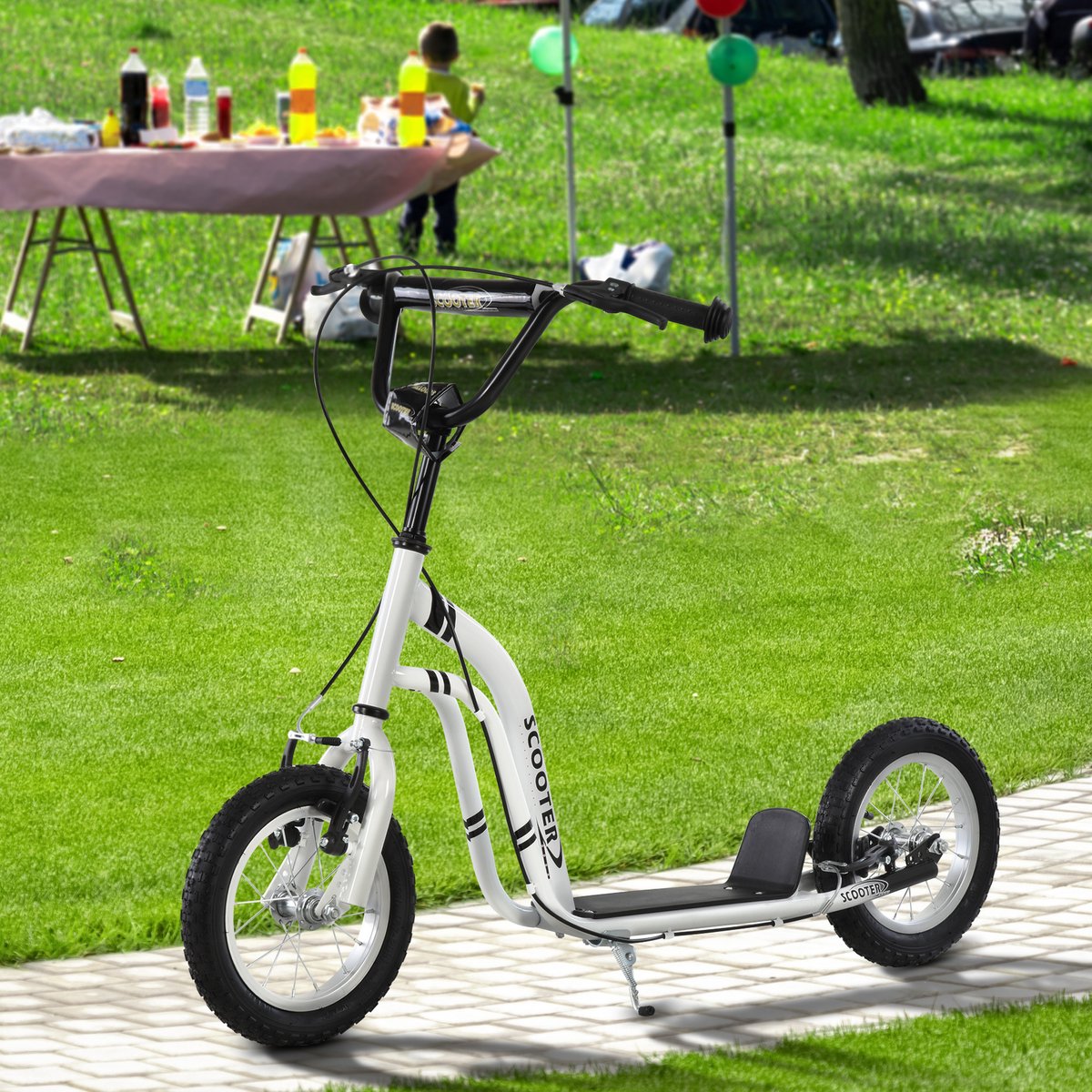 TEKROA® Stuntstep voor tieners en kinderen - met verstelbaar stuur - 12-inch rubberen banden en dubbele remmen – Wit Step kopen online