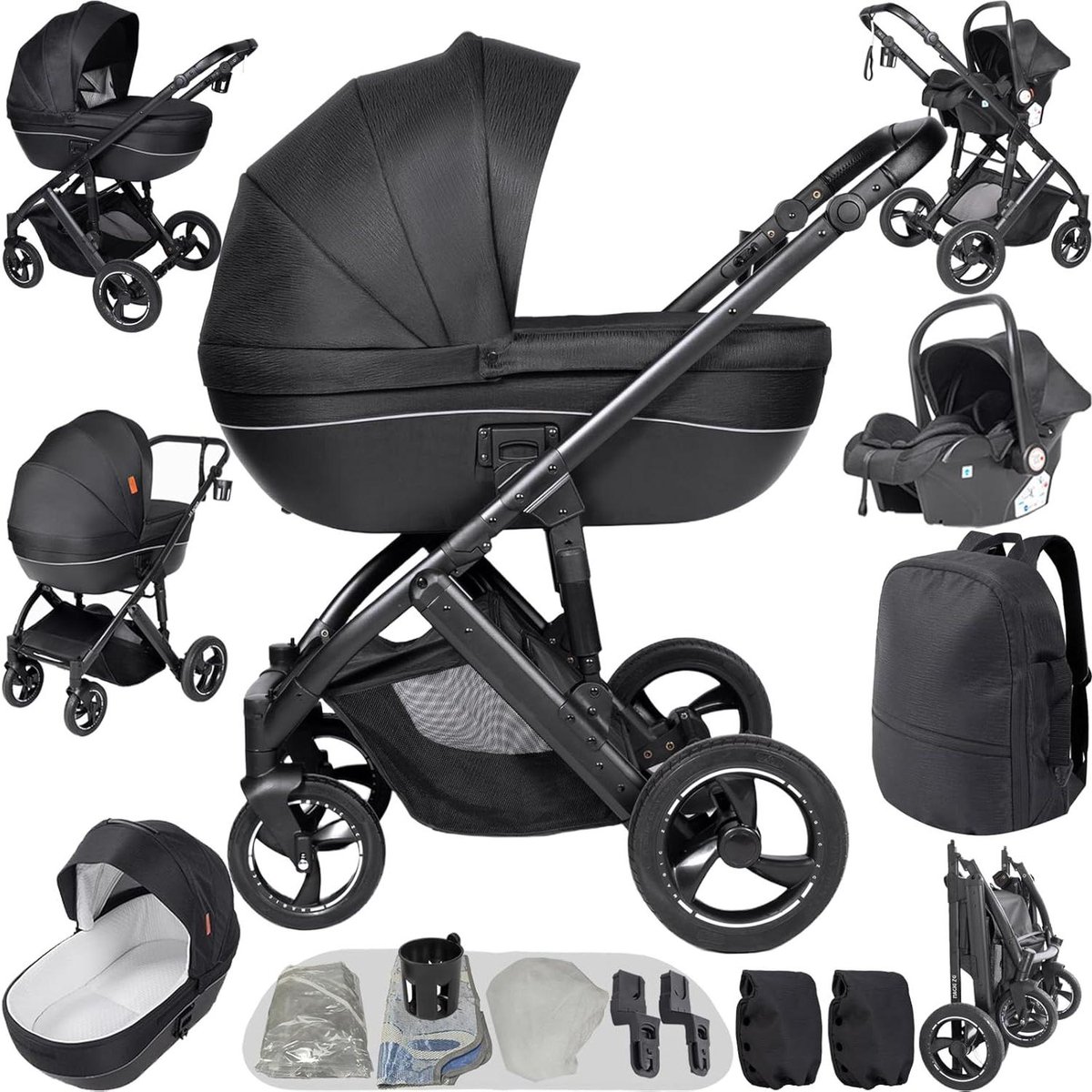 trio kinderwagen 3 in 1 pram baby vervoer verstelbaar zonnescherm 60 x 100 x 50 cm zwart
