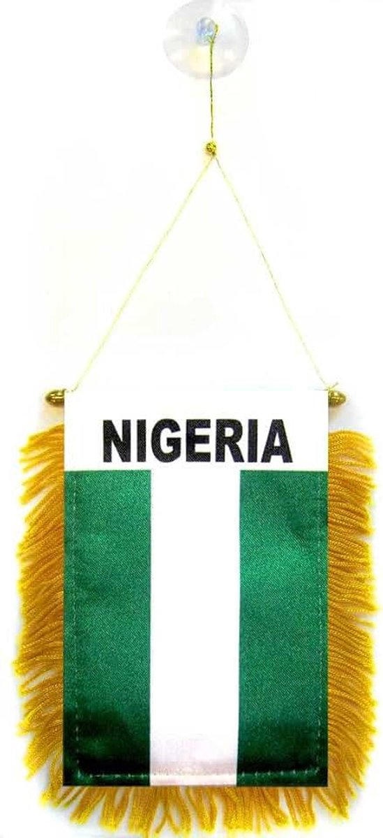 Vaantje Nigeria 15x10 cm Nigeriaans Polyester 100D Zuignap | Buitengebruik driehoekige wimpel gestikte randen en verstevigde afwerking 100D polyester Driewieler kopen online