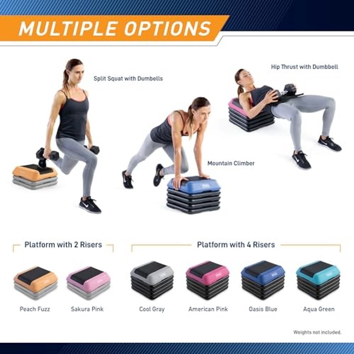 verstelbaar aerobic step platform antislip rubber inclusief 2 risers perzik