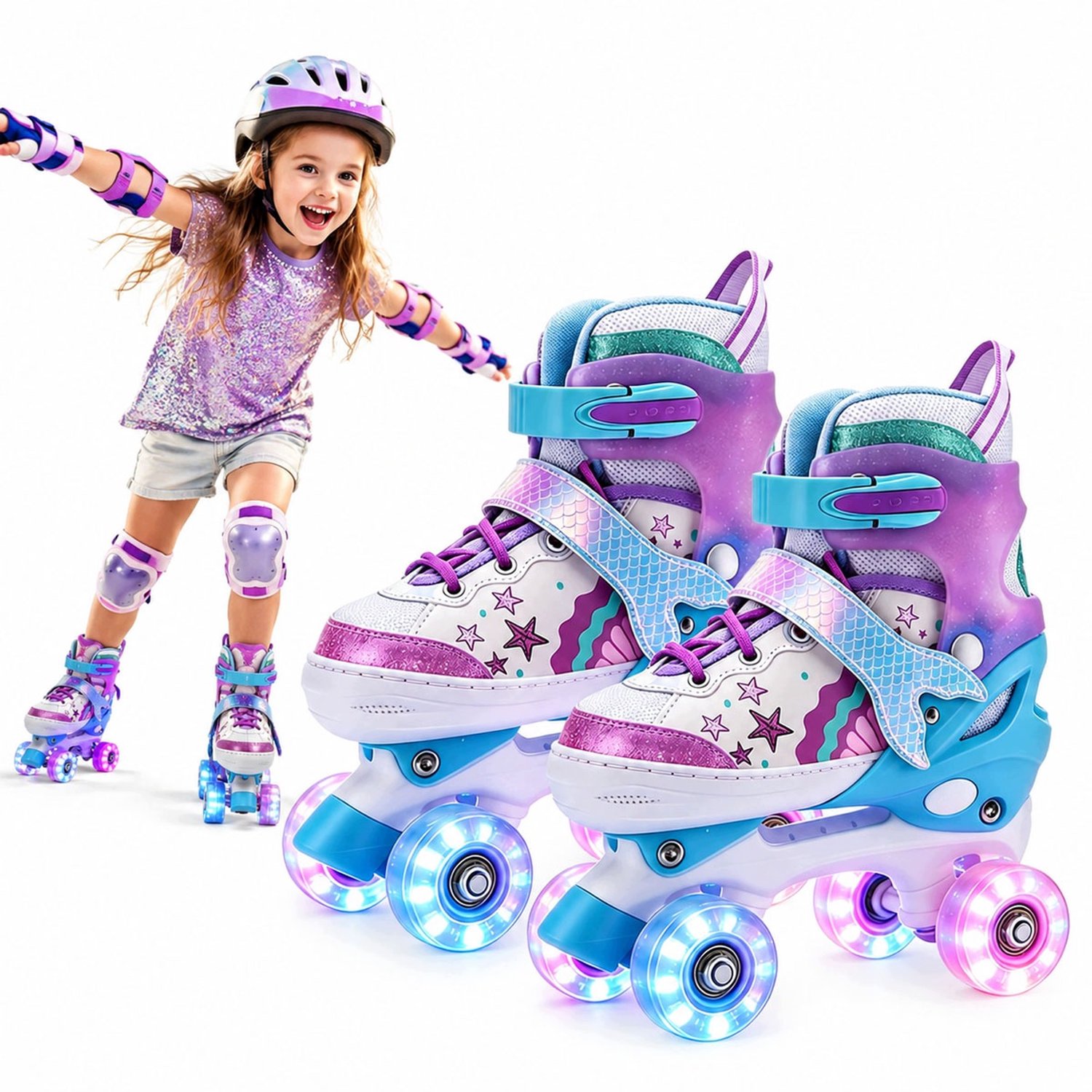 verstelbare quad skates voor kinderen met verlichte wielen maat s 31 34