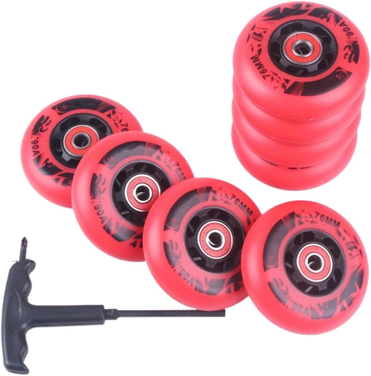 vervangende wielen skate onderdelen inline skaten abec 9 lagers 76mm 80mm rood