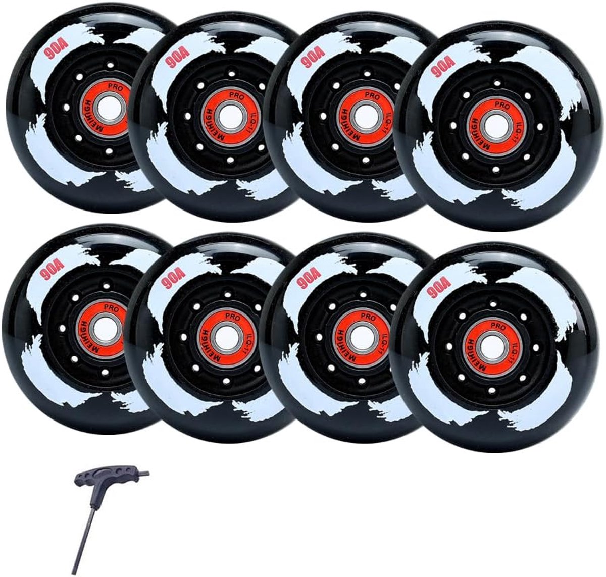 Vervangende wielen - Skeelerwielen set - Snel skaten - Hardheid 90A - 80 mm 8 stuks - Zwart Skateonderdeel kopen online