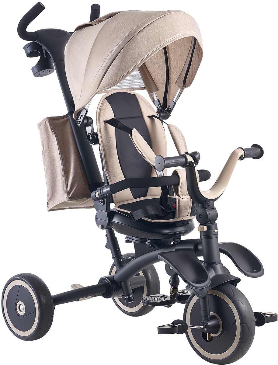 vevor driewieler voor kinderen van 1 5 tot 5 jaar loopfiets met duwstang inklapbare zonnekap draaibare zitting en opbergtas kinderdriewieler als cadeau voor jongens en meisjes kaki zwart
