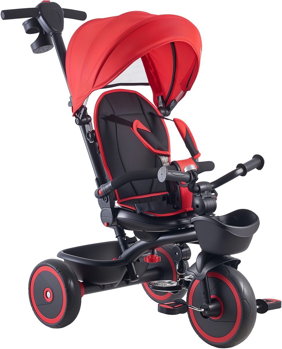 VEVOR Driewieler voor Kinderen van 1 tot 5 Jaar, Loopfiets met Duwstang, Opklapbare Zonnekap, Verstelbare Zitting en Opbergmand, Kinderdriewieler Als Cadeau voor Jongens en Meisjes, Rood+Zwart Driewieler kopen online