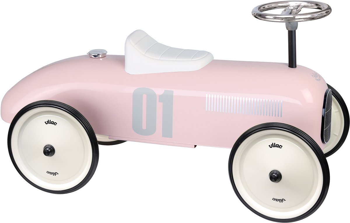 vilac loopwagen vintage zachtroze metalen auto voor peuters