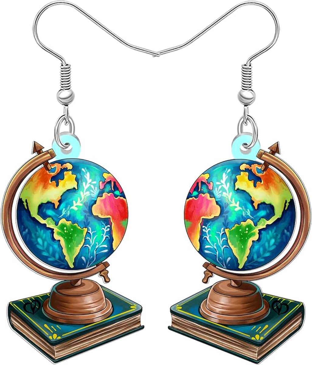 vintage planeet aarde wereldbol dangle oorbellen aquarel wereldkaart ontwerp aardrijkskunde leraar boek sieraden waardering geschenken voor vrouwen boek liefhebbers aarde dag outfit