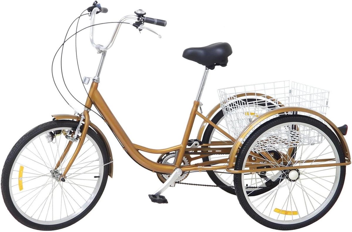 volwassen driewieler comfortfiets senioren rustig fietsen met boodschappenmand 24 inch goud