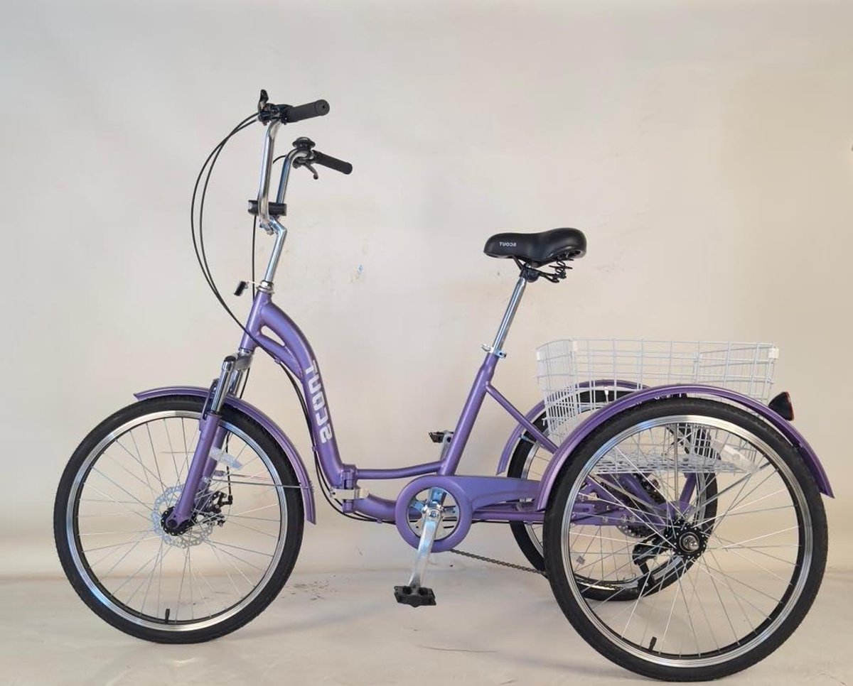 vouwbare driewieler volwassen tricycle actief blijven 6 versnellingen 24 inch wielen mat paars
