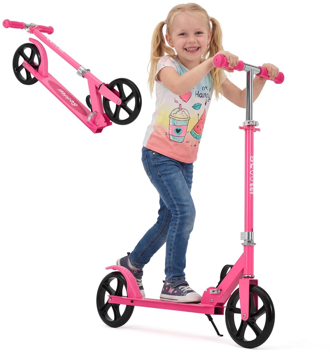 Vouwbare Step met Grote Wielen – Lichtgewicht Aluminium Step voor Kinderen en Volwassenen – Inklapbaar, Verstelbaar Handvat – Europees Roze – 3,65 kg – Anti-slip Voetplateau – Voor School, Park & Reizen Step kopen online