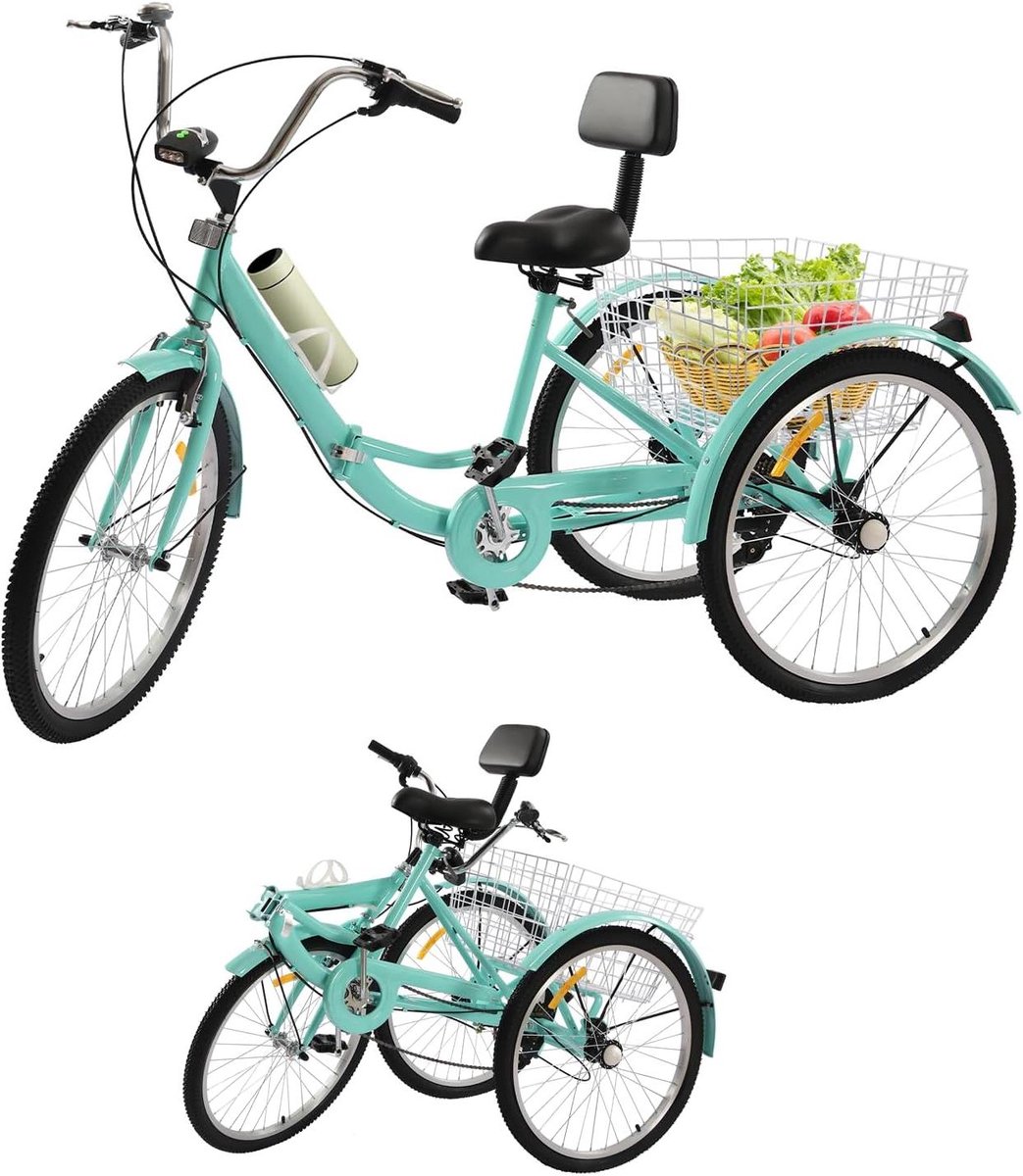 vouwfiets driewieler driewieler volwassenen stadsverkeer boodschappen opvouwbaar met mand 24 inch wielen turquoise