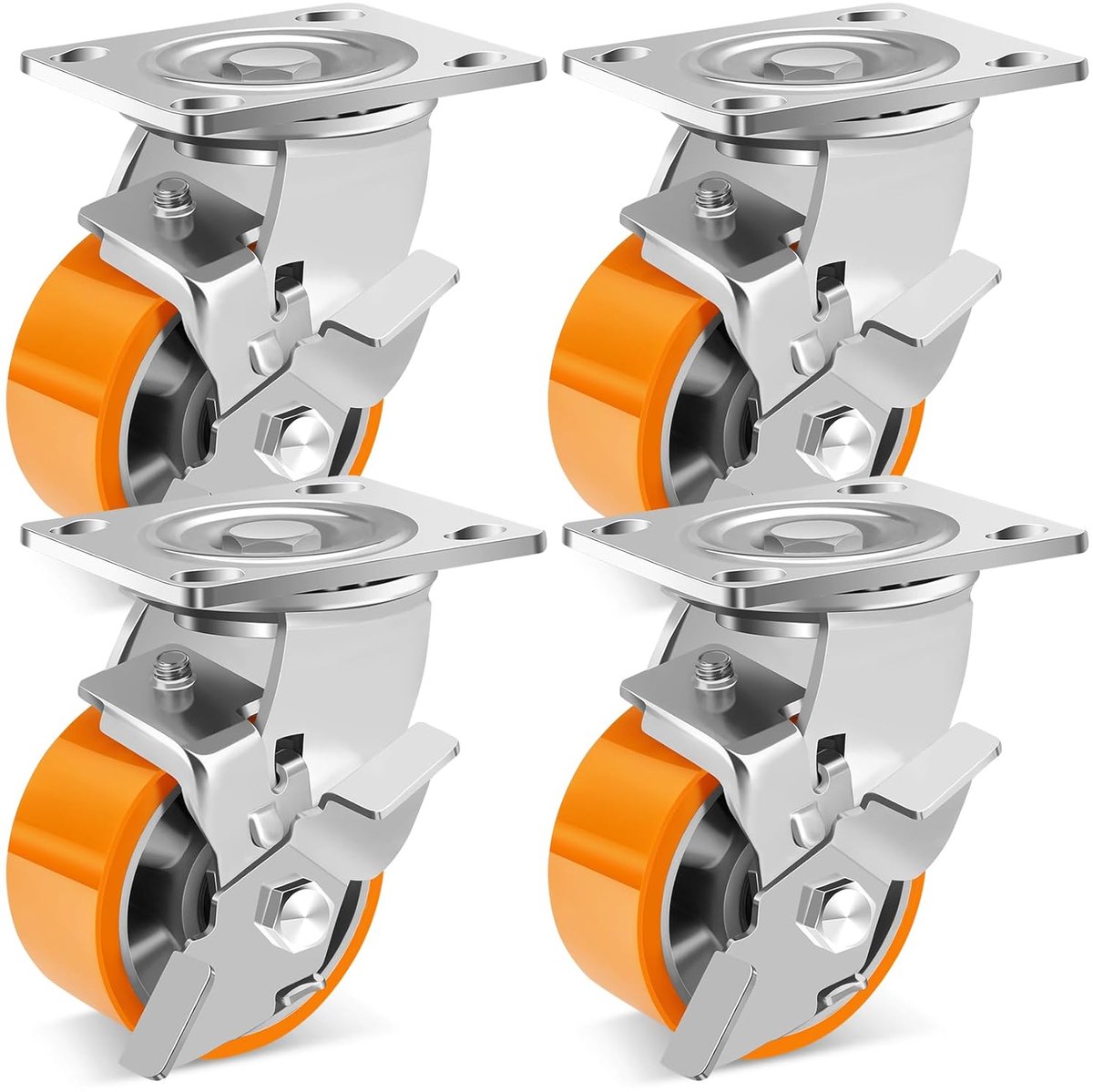 W B D WEIBIDA 4inch Plate Wheels with Brake, Heavy Duty Industrial Plate Wheels with Aluminum Core, Load Capacity - ShopVlot Skateonderdeel kopen online