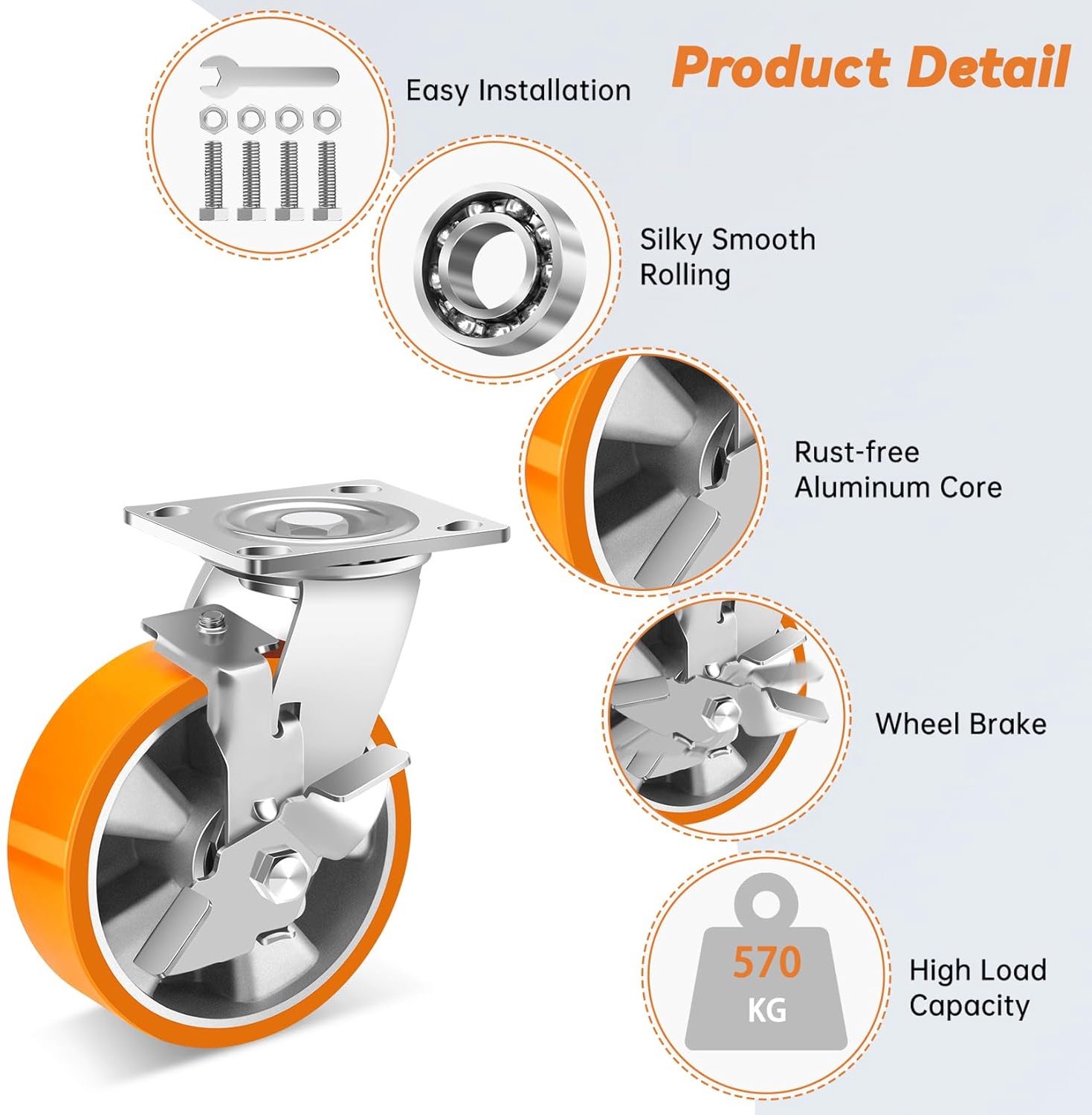 w b d weibida 6inch heavy duty wheels with side brake load capacity 5000lb industrial plate wheels with aluminum shopvlot