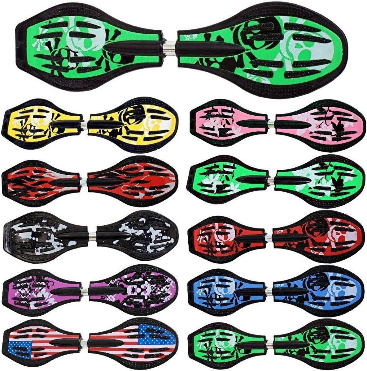Waveboard - Casterboard Splitboard - Buiten skateboarden - LED-wielen zonder batterijen - 86cm - Groen/Doodskop Waveboard kopen online
