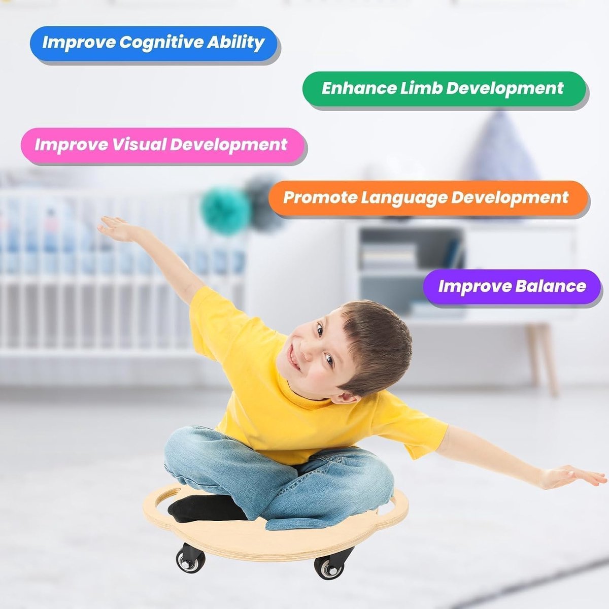 Wooden roller board for children, transport trolley on wheels with handle hole, moving tray with wheels, roller - ShopVlot Skateonderdeel kopen online