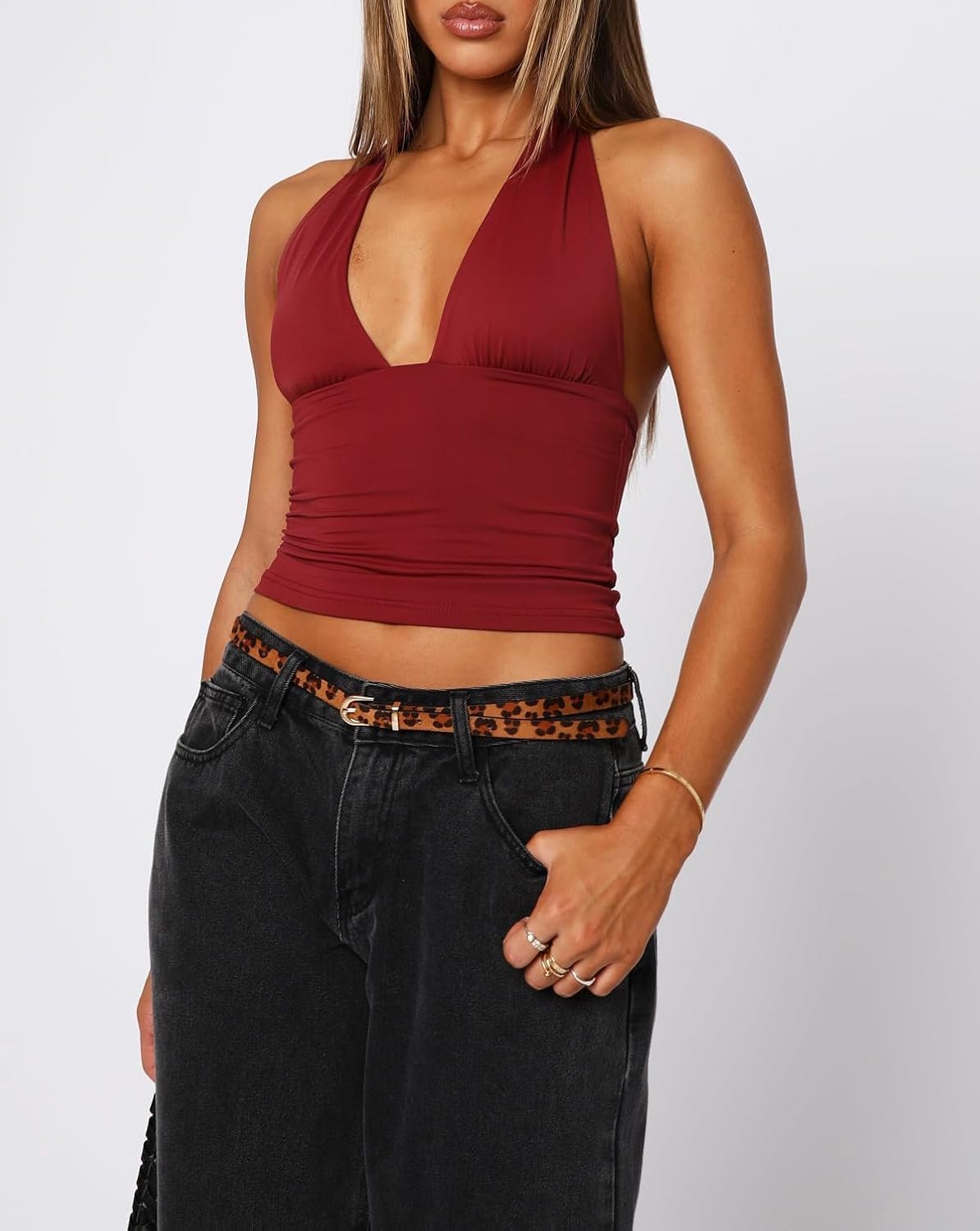 Y2k Y2k Sexy tanktop voor dames, diepe V-hals, rugloze crop tanktop, open rug, mouwloos, slim fit Step kopen online